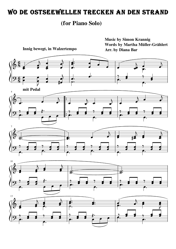 Wo de Ostseewellen trecken an der Strand (arr. Diana Bar)
