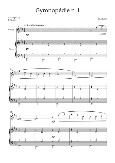Gymnopédie N.1 - Violin and Piano (arr. BTmusic)