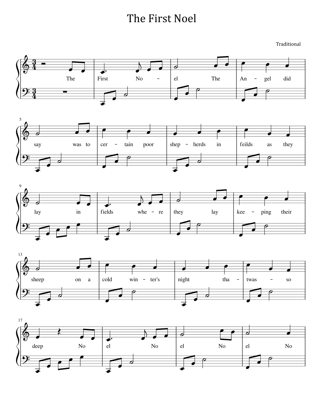 The First Noel - For Easy Piano With Lyric (arr. poon)