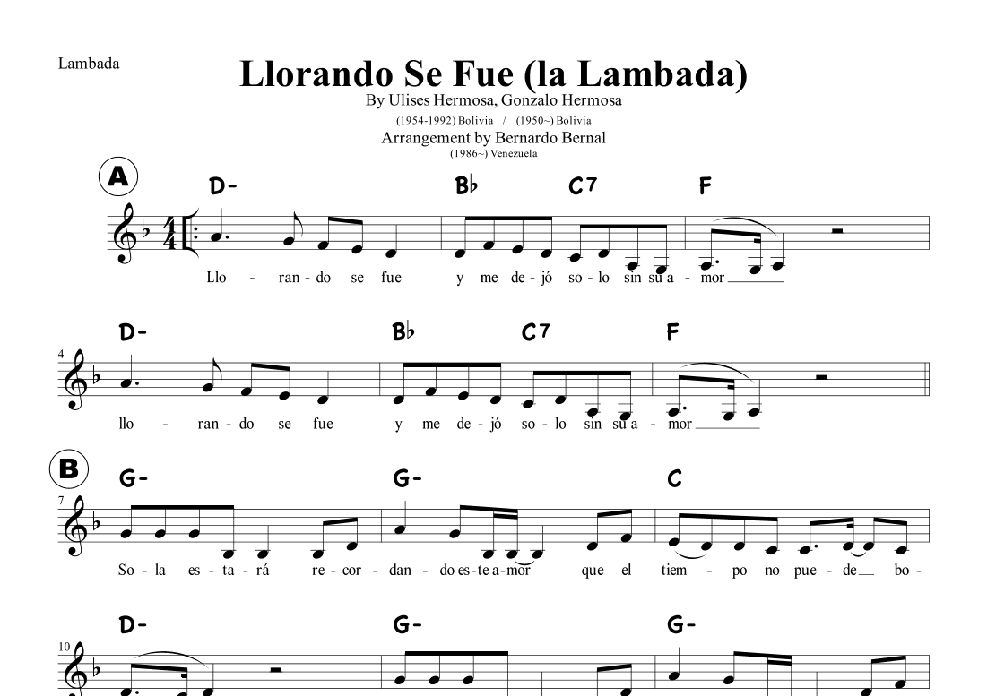 Llorando Se Fue (la Lambada) (arr. Bernardo Bernal Hidalgo)