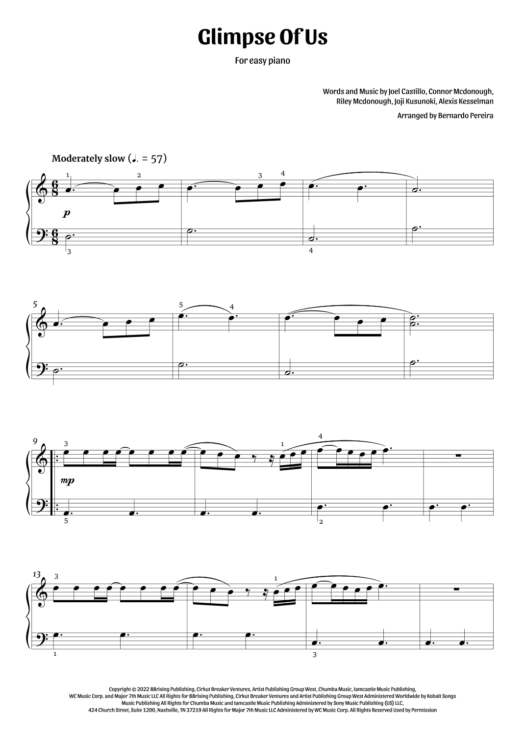 Glimpse Of Us (arr. Bernardo Pereira)