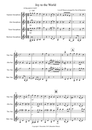 Joy to the World (Jazzy Style!) for Saxophone Quartet (arr. David Burndrett)