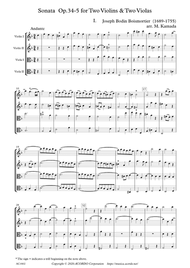 Sonata Op.34-5 for Two Violins & Two Violas (arr. Kamada, Mikio)