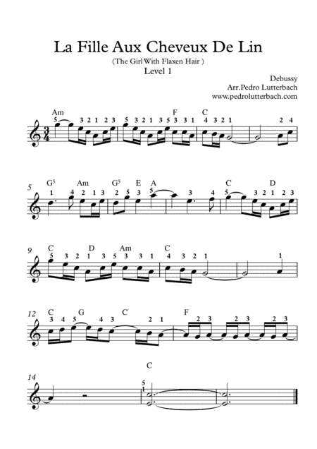 La File Aux Cheveux De Lin (arr. Pedro Lutterbach)