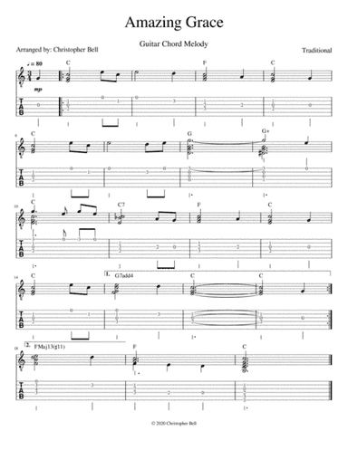 Amazing Grace - Guitar Chord Melody (arr. Christopher Bell)