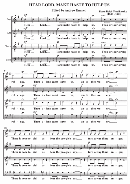 Hear Lord, Make Haste To Help Us A Cappella SATB (arr. Edited by Andrew Emmet)