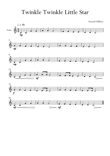 Twinkle Twinkle Little Star for Violin in C Major. Very Easy. (arr. Matheus Araújo)