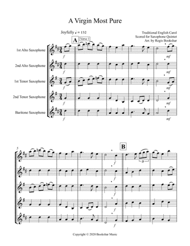 A Virgin Most Pure (F) (Saxophone Quintet - 2 Alto, 2 Tenor, 1 Baritone) (arr. Regis Bookshar)