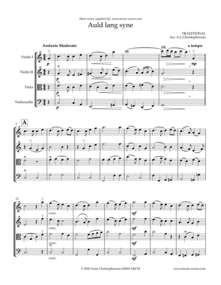 Auld Lang Syne - longer - String Quartet (arr. Anne L Christopherson GRSM ARCM)