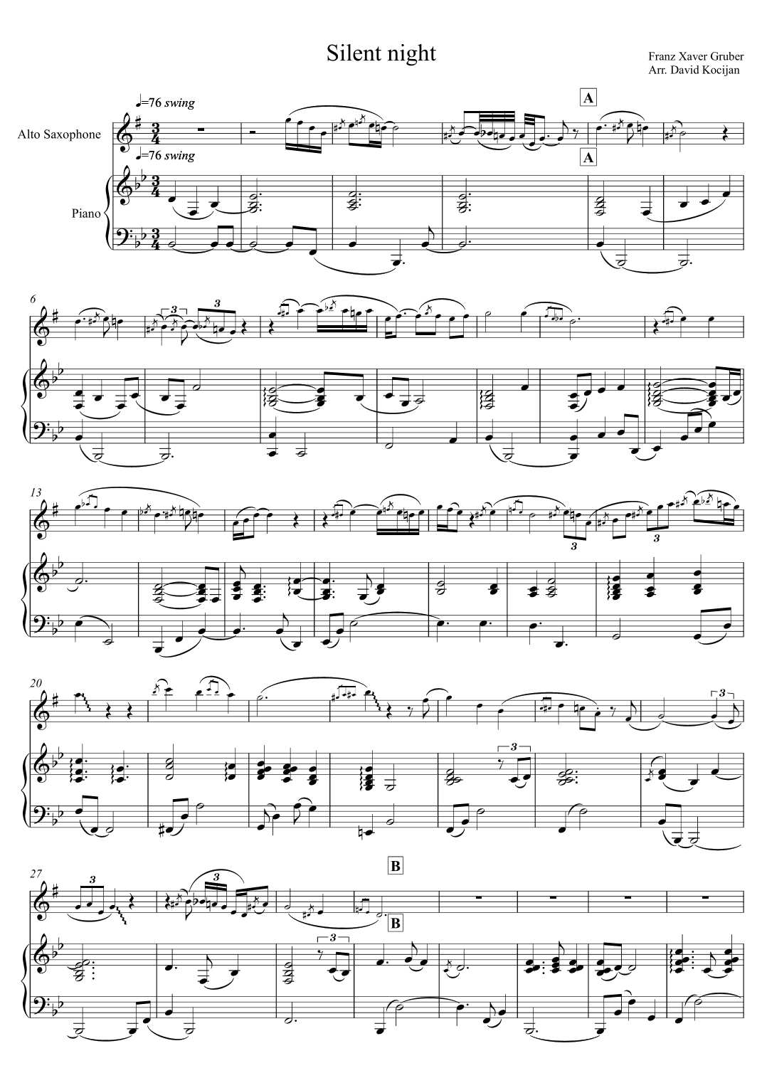 Silent night (alto sax & piano) (arr. David Kocijan)