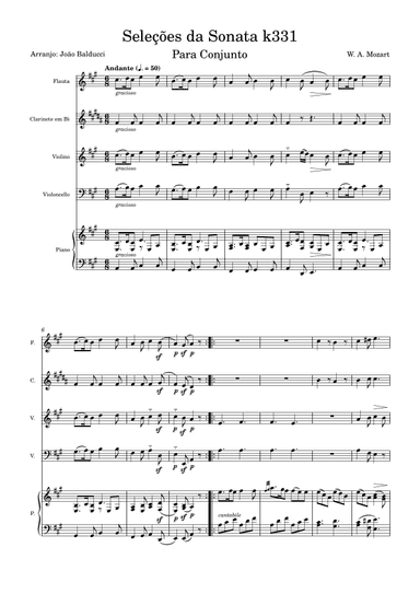 Sonata in A major, Mozart, for ensemble. (arr. João Balducci)