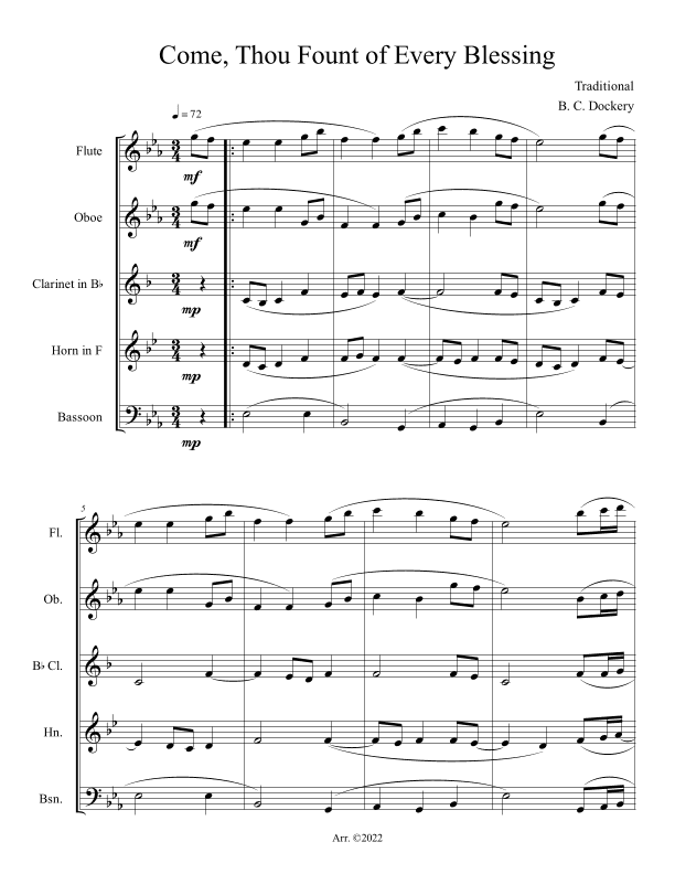 Come, Thou Fount of Every Blessing (Woodwind Quintet) (arr. B. C. Dockery)