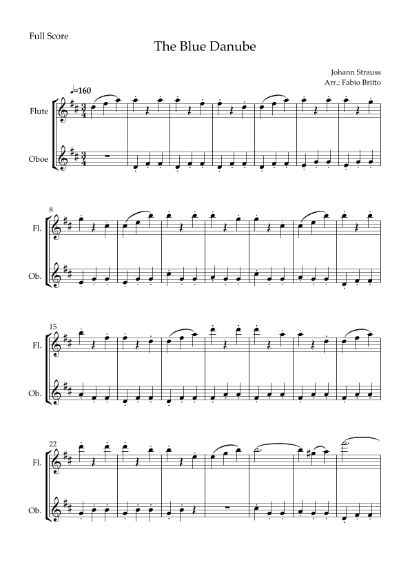 The Blue Danube (Waltz by Johann Strauss) for Flute & Oboe Duo (arr. Fabio Britto)