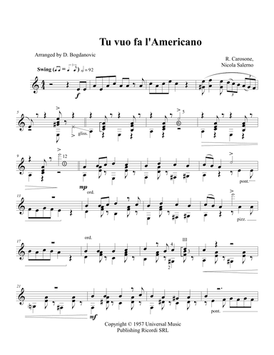 Tu Vuò Fà L'americano (arr. Dusan Bogdanovic)