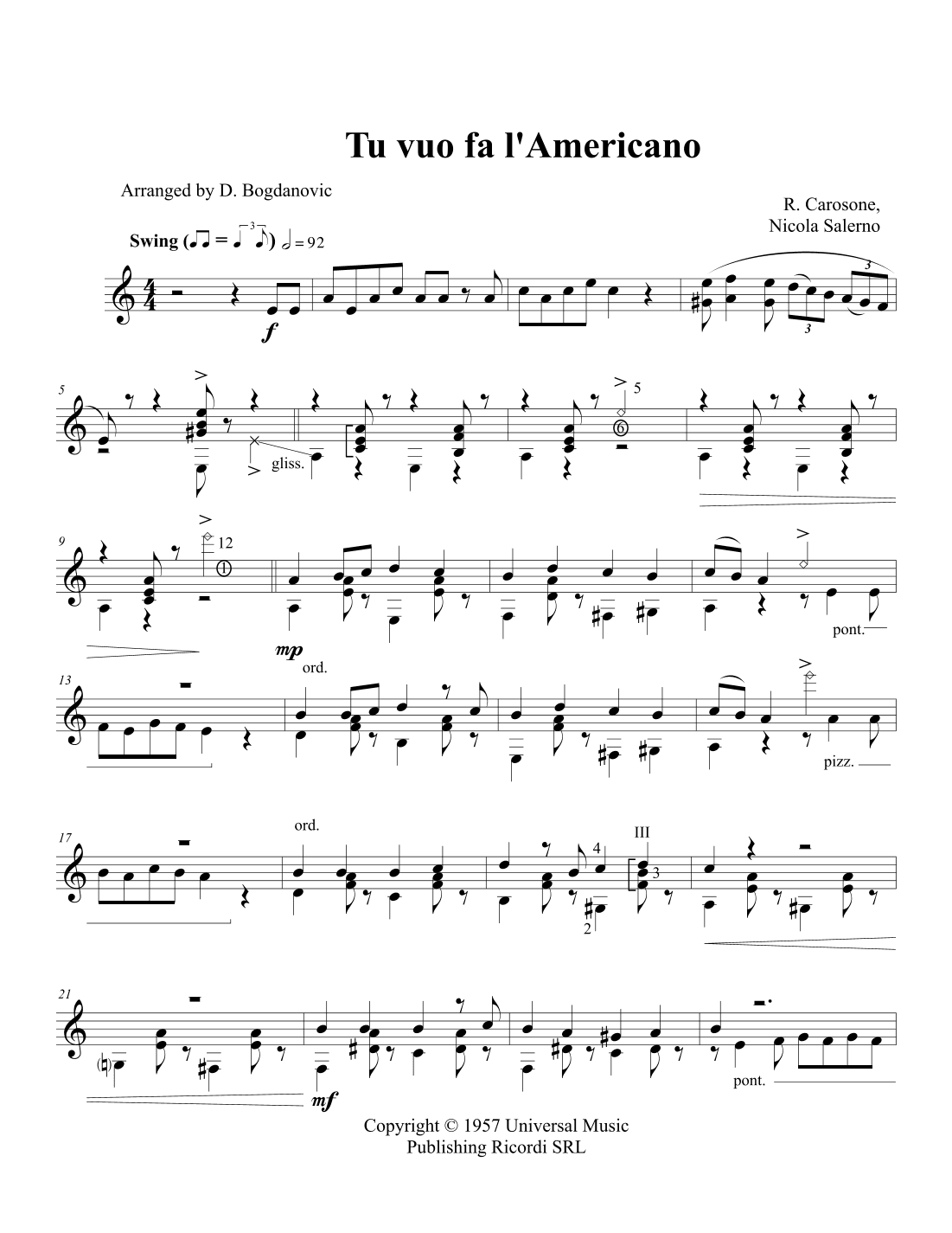 Tu Vuò Fà L'americano (arr. Dusan Bogdanovic)
