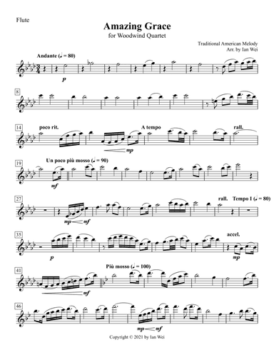 Amazing Grace for Woodwind Quartet (arr. Ian Wei)