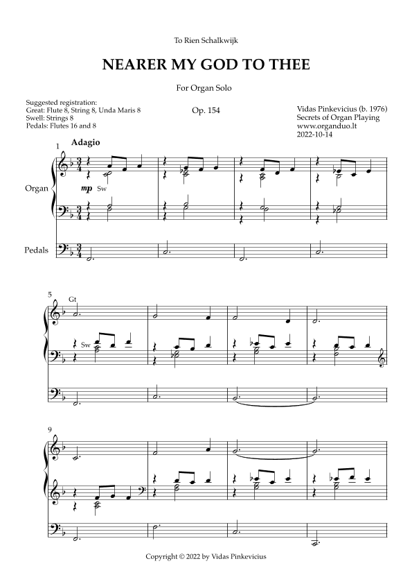 Meditation on Nearer My God to Thee, Op. 154 (Organ Solo) by Vidas Pinkevicius