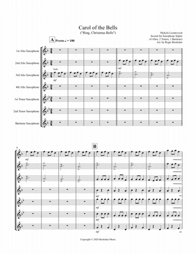 Carol of the Bells (F min) (Saxophone Septet - 4 Alto, 2 Ten, 1 Bari) (arr. Regis Bookshar)