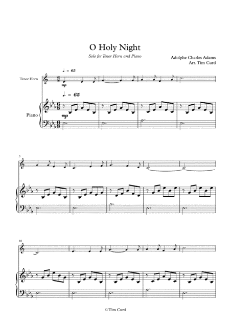 O Holy Night. For Solo Tenor-Horn in Eb and Piano (arr. Tim Curd)