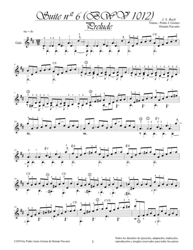 J.S. Bach complete Suite BWV 1012-6th. suite cello guitar arr.: P.J. Gómez & H. Navarro edition (arr. Pedro Jesús Gómez, Hernán Navarro)