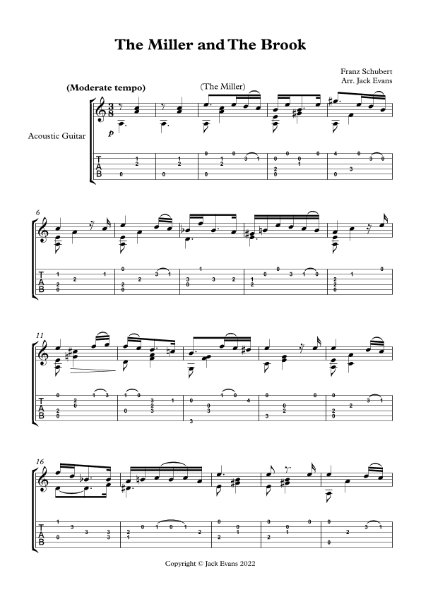 Schubert-The Miller and The Brook, solo guitar (arr. Jack Evans)