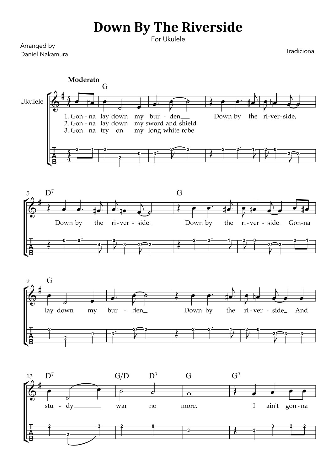 Down By The Riverside (For Ukulele Solo with TAB) (arr. Daniel Nakamura)