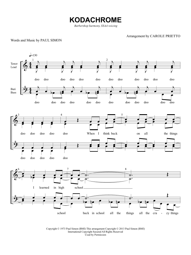 Kodachrome Tm (arr. CAROLE PRIETTO)