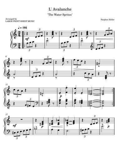 L'Avalanche "The Water Sprites" LARGE PRINT Piano Solo (arr. Large Print Sheet Music)