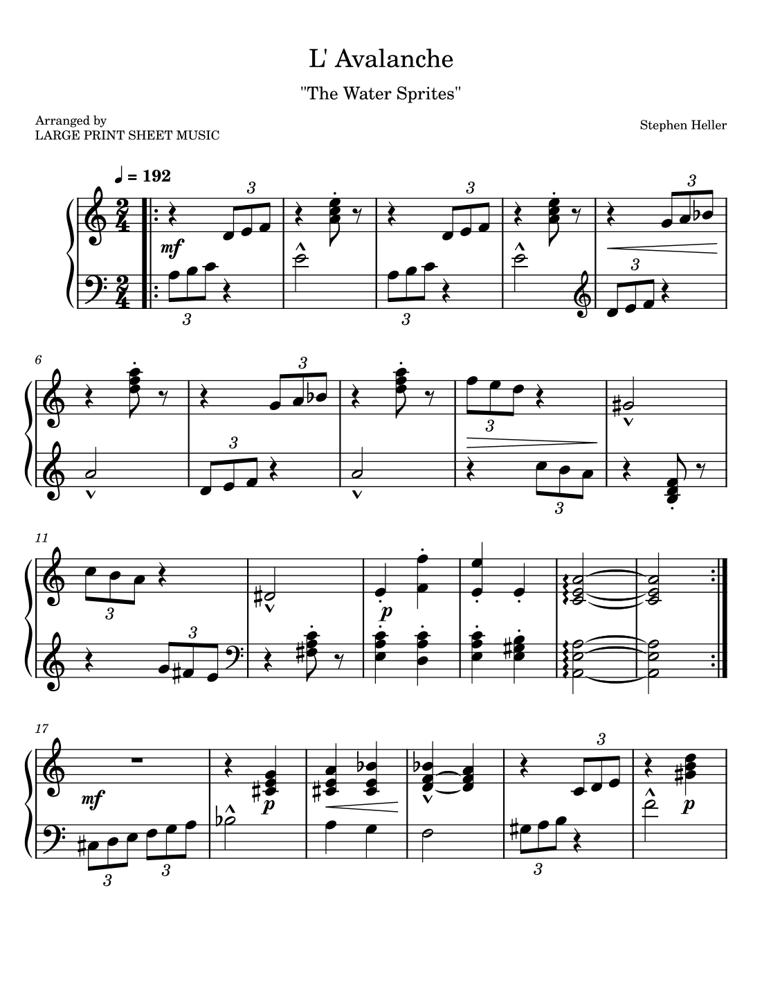 L'Avalanche "The Water Sprites" LARGE PRINT Piano Solo (arr. Large Print Sheet Music)