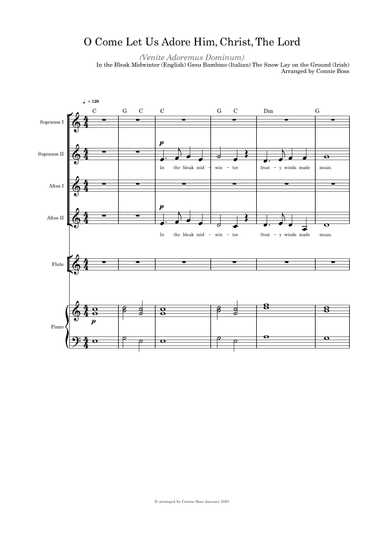 O Come Let Us Adore Him, Christ the Lord - SSAA Flute or Cello or Violin and Piano (arr. Connie Boss)