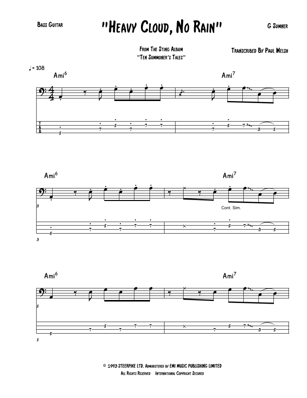 Heavy Cloud No Rain (arr. Accubass)
