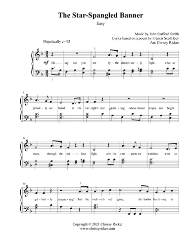 The Star-Spangled Banner - easy piano (with lyrics) (arr. Chrissy Ricker)