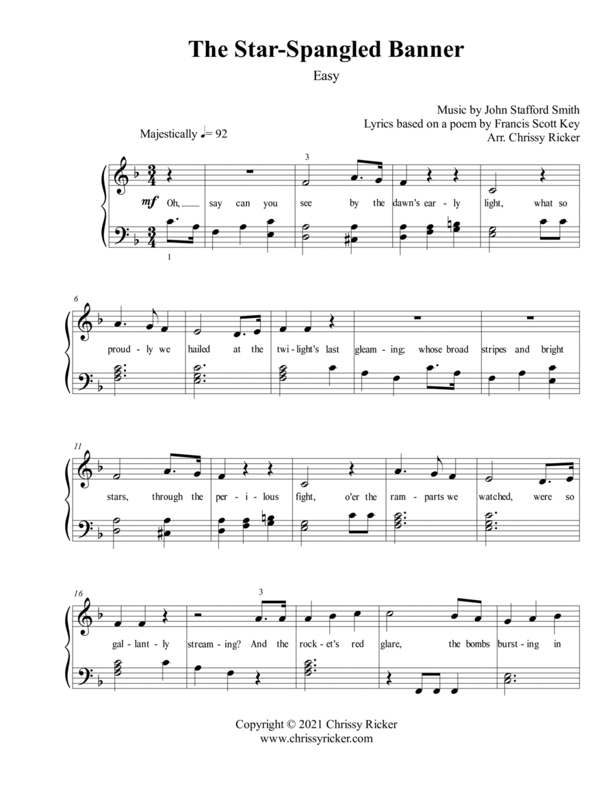 The Star-Spangled Banner - easy piano (with lyrics) (arr. Chrissy Ricker)