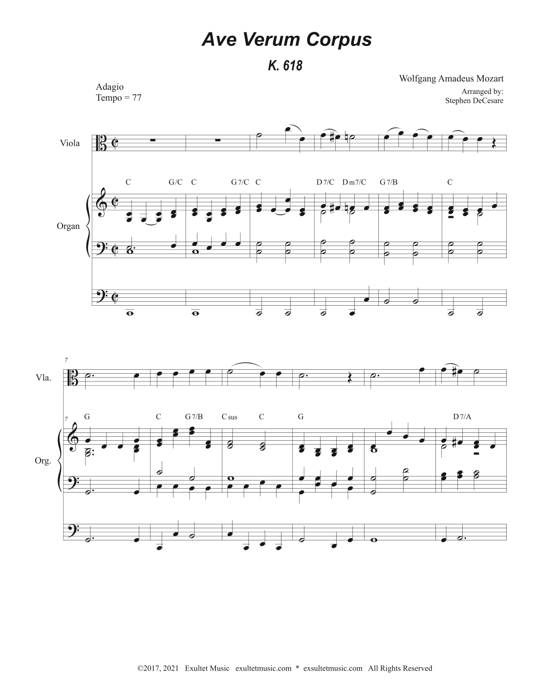 Ave Verum Corpus (Viola solo - Organ Accompaniment) (arr. Stephen DeCesare)
