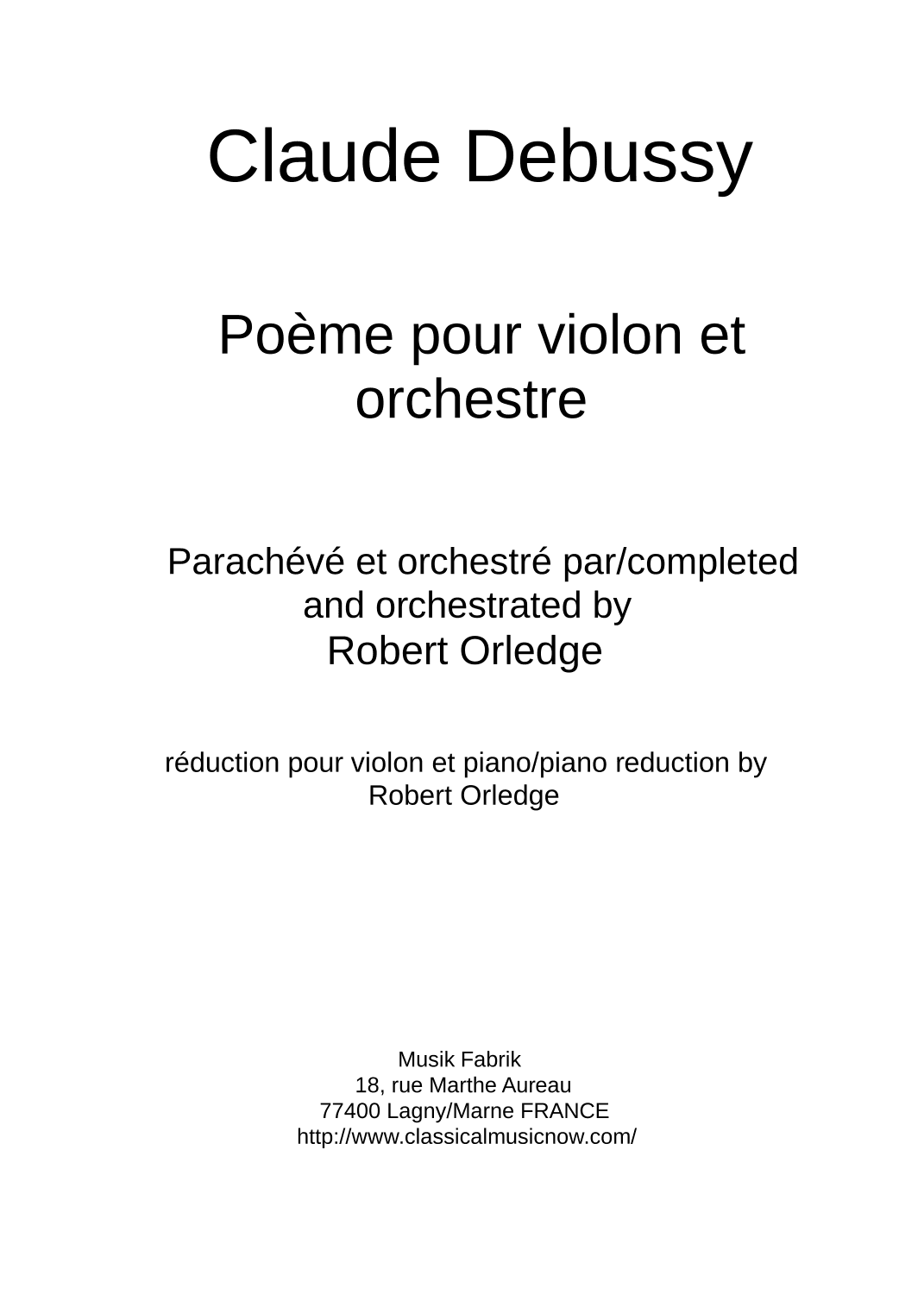 Claude Debussy: Poème for violin and orchestra, piano reduction