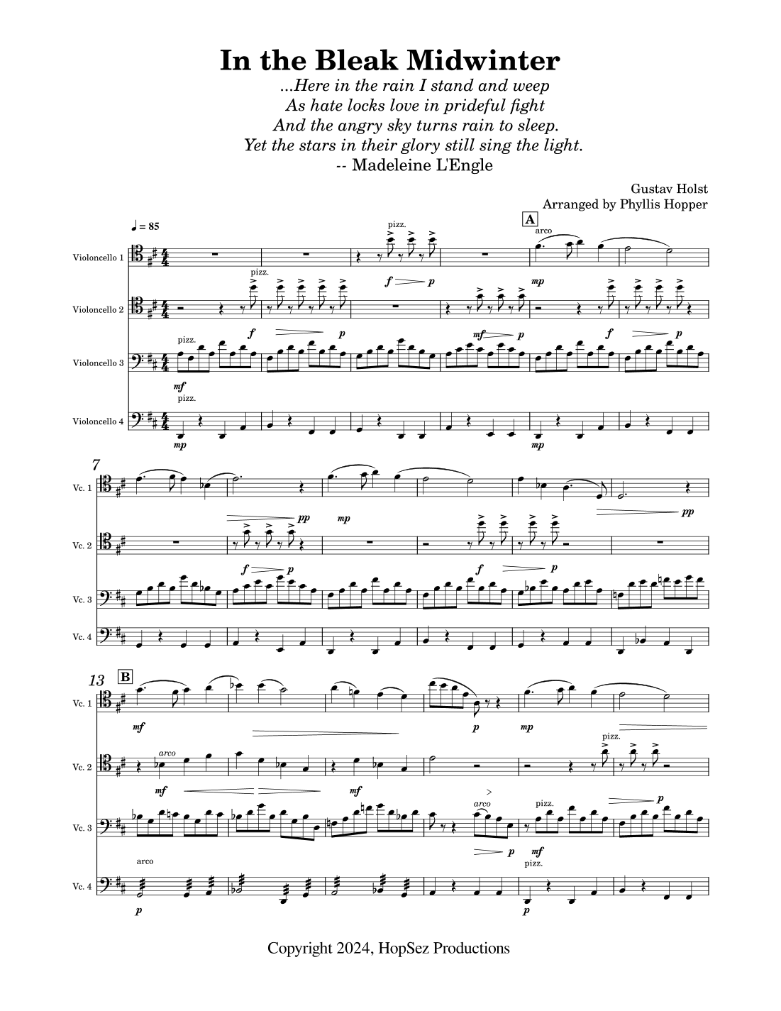 In The Bleak Midwinter - Cello Quartet (arr. Phyllis Hopper)