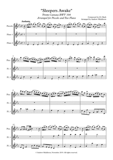 Sleepers Awake arrange for Piccolo and Two Flutes (arr. Andrew Middleton)