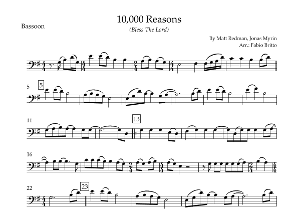 10,000 Reasons (bless The Lord) (arr. Fabio Britto)