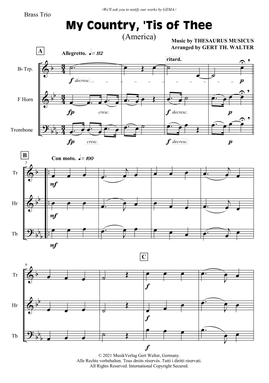 My Country, 'Tis Of Thee (America) (arr. Gert Th. Walter)