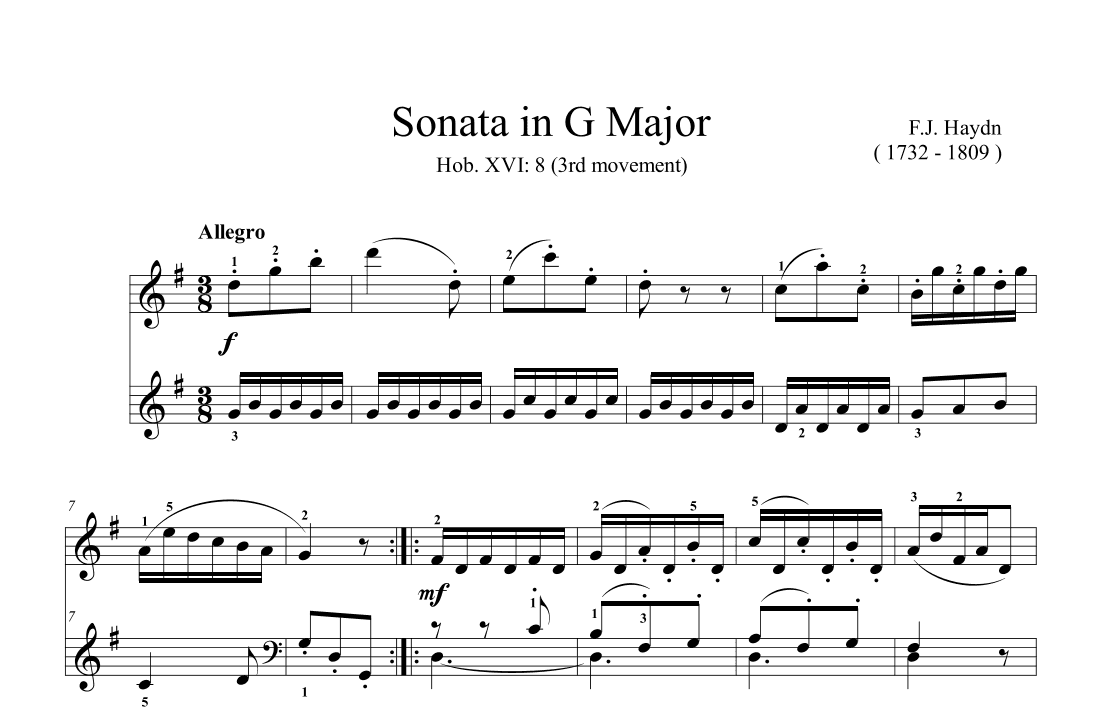 Haydn Sonata in G Major Hob.XVI: 8 (3rd movement) (arr. Ben Choupak)
