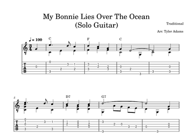 My Bonnie Lies Over The Ocean (Solo Guitar) (arr. Tyler Adams)