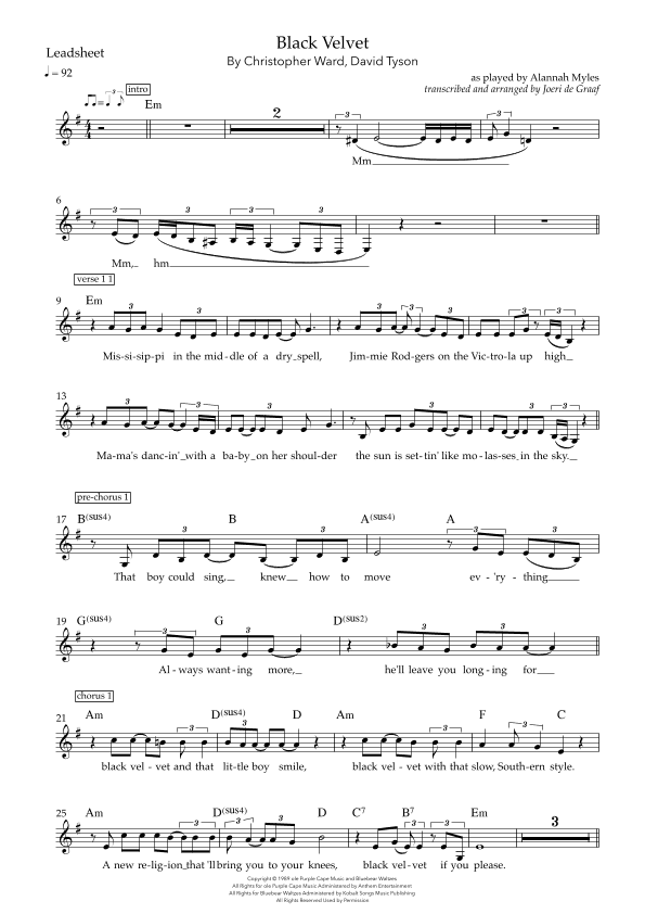 Black Velvet (arr. Joeri de Graaf)