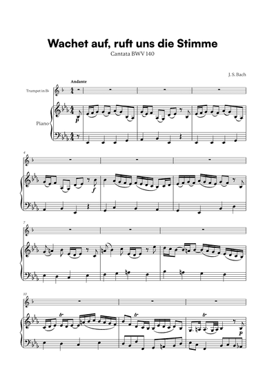 Johann Sebastian Bach - Wachet auf, ruft uns die Stimme (for Trumpet in Bb and Piano) (arr. Cadenza Editions)