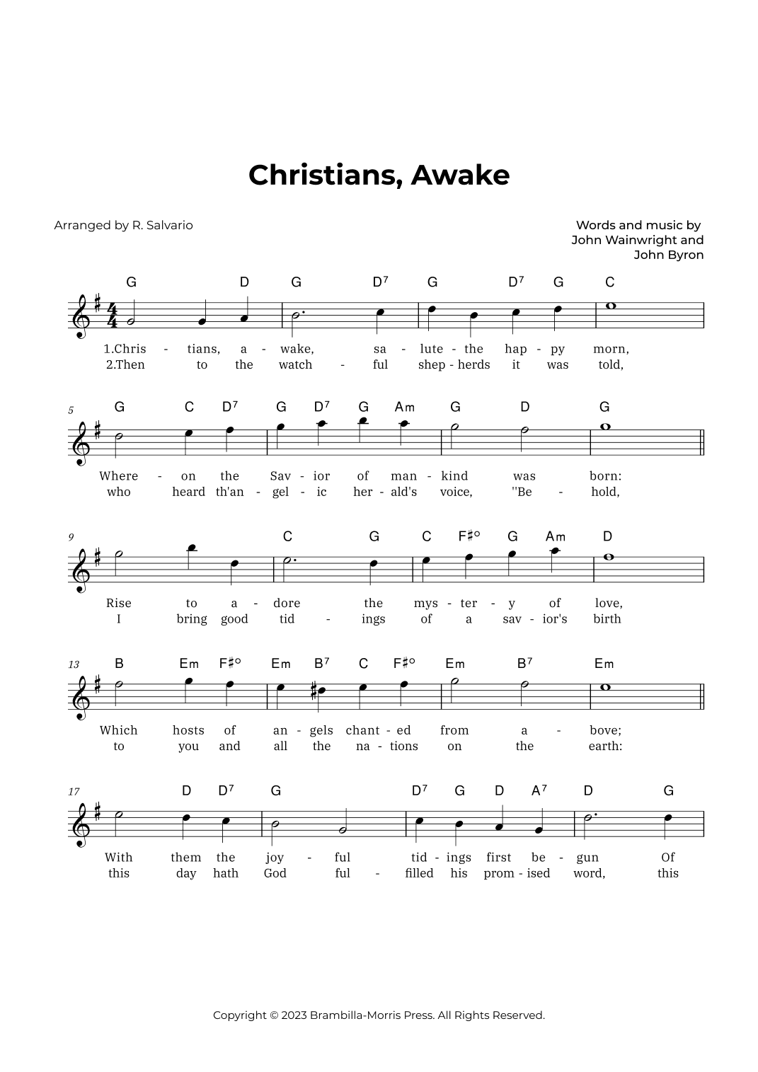Christians, Awake (Key of G Major) (arr. R. Salvario)