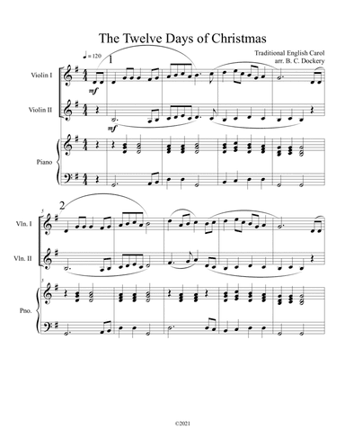 The Twelve Days of Christmas (Violin Duet with Piano Accompaniment) (arr. B. C. Dockery)