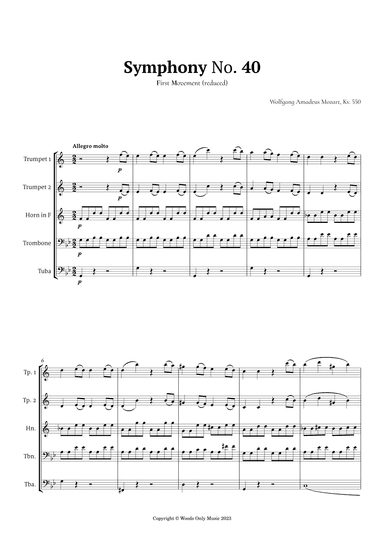 Symphony No. 40 by Mozart for Brass Quintet (arr. Ander)