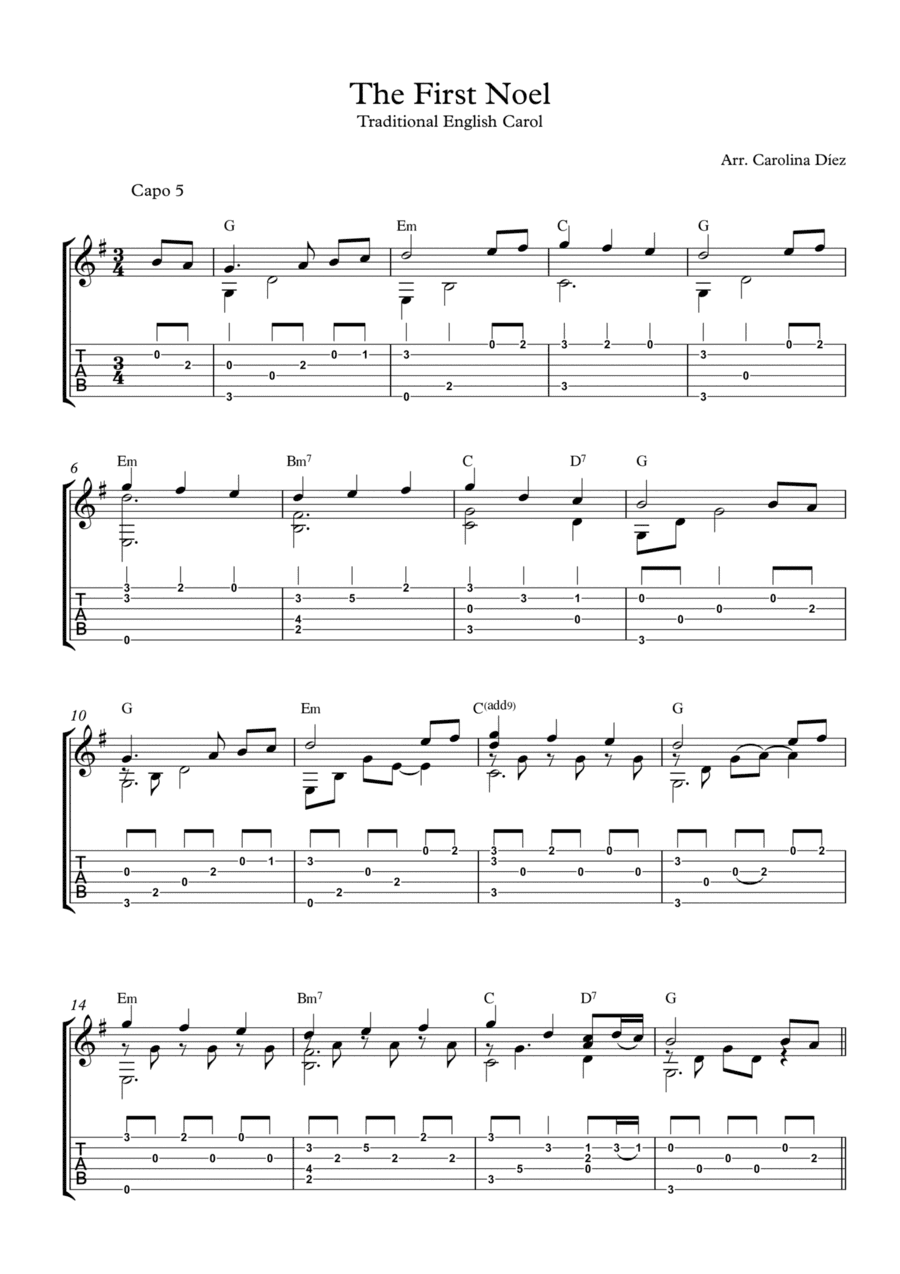 The First Noël - Beautiful fingerstyle guitar Christmas Carol ? (arr. Carolina Diez)