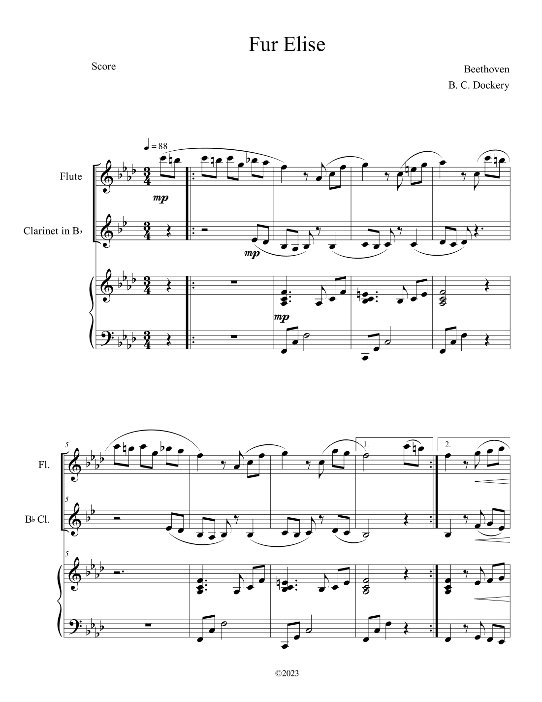 Fur Elise (Flute and Clarinet Duet with Piano Accompaniment) (arr. B. C. Dockery)