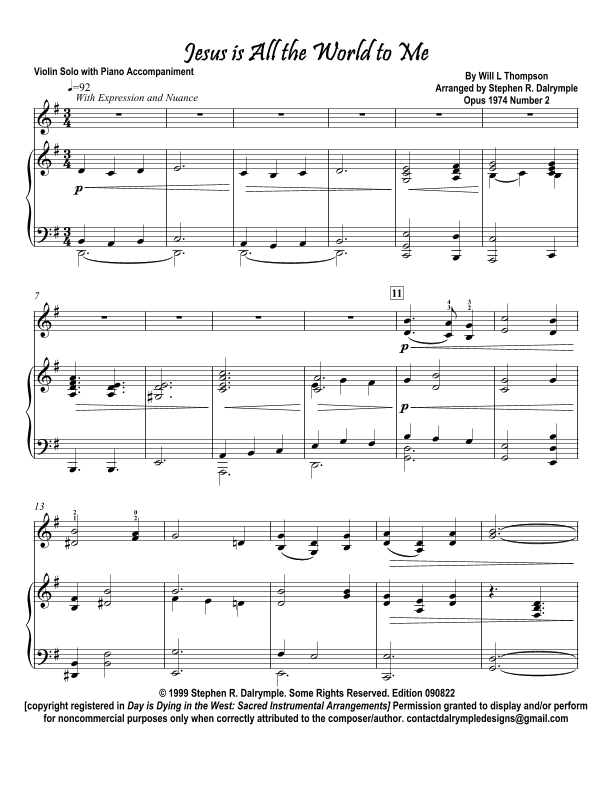 Jesus is All the World to Me (arr. Stephen R Dalrymple (Dalrymple Designs))