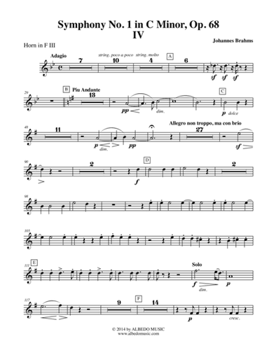 Brahms Symphony No. 1, Movement IV - Horn in F 3 (Transposed Part), Op. 68 (arr. Doug Clyde)